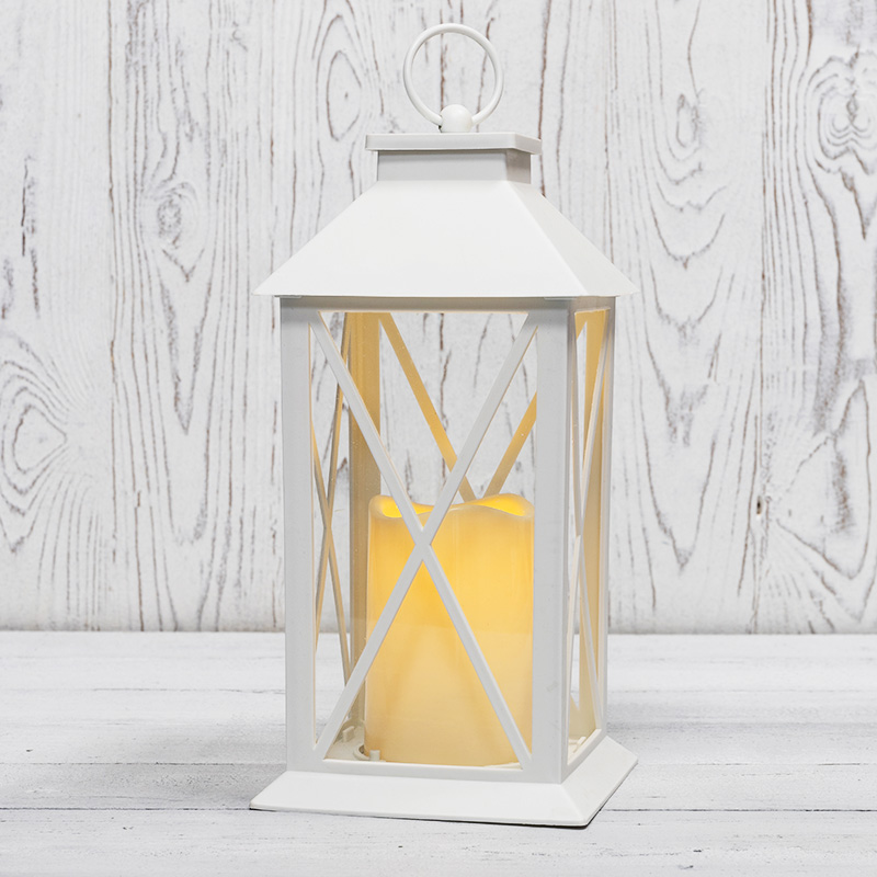 Декоративный фонарь со свечой 14x14x29 см, белый корпус, теплый белый цвет свечения NEON-NIGHT NEON-NIGHT 513-046 фото
