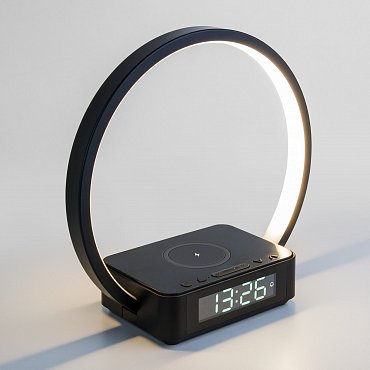 Светодиодная настольная лампа Eurosvet Timelight a054132 80505/1 черный с часами фото